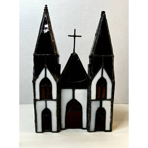 Vintage Tiffany Style Stained Glass Cathedral Church Christmas Tabletop Decor - Picture 7 of 12